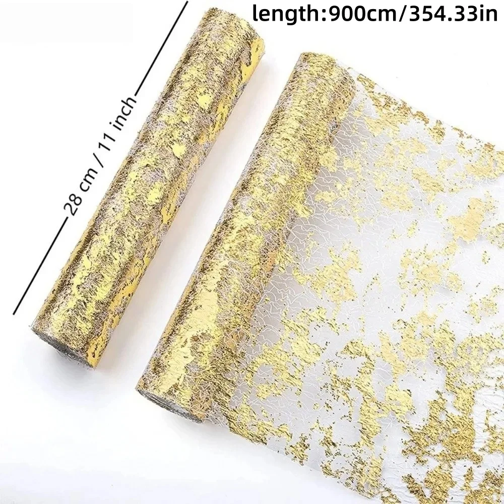 1pc Gold Sparkle Metallic Table Runner Glitter Sequin Thin Christmas Table Runner Snowflake Foil Mesh Roll Flag Tablecloth