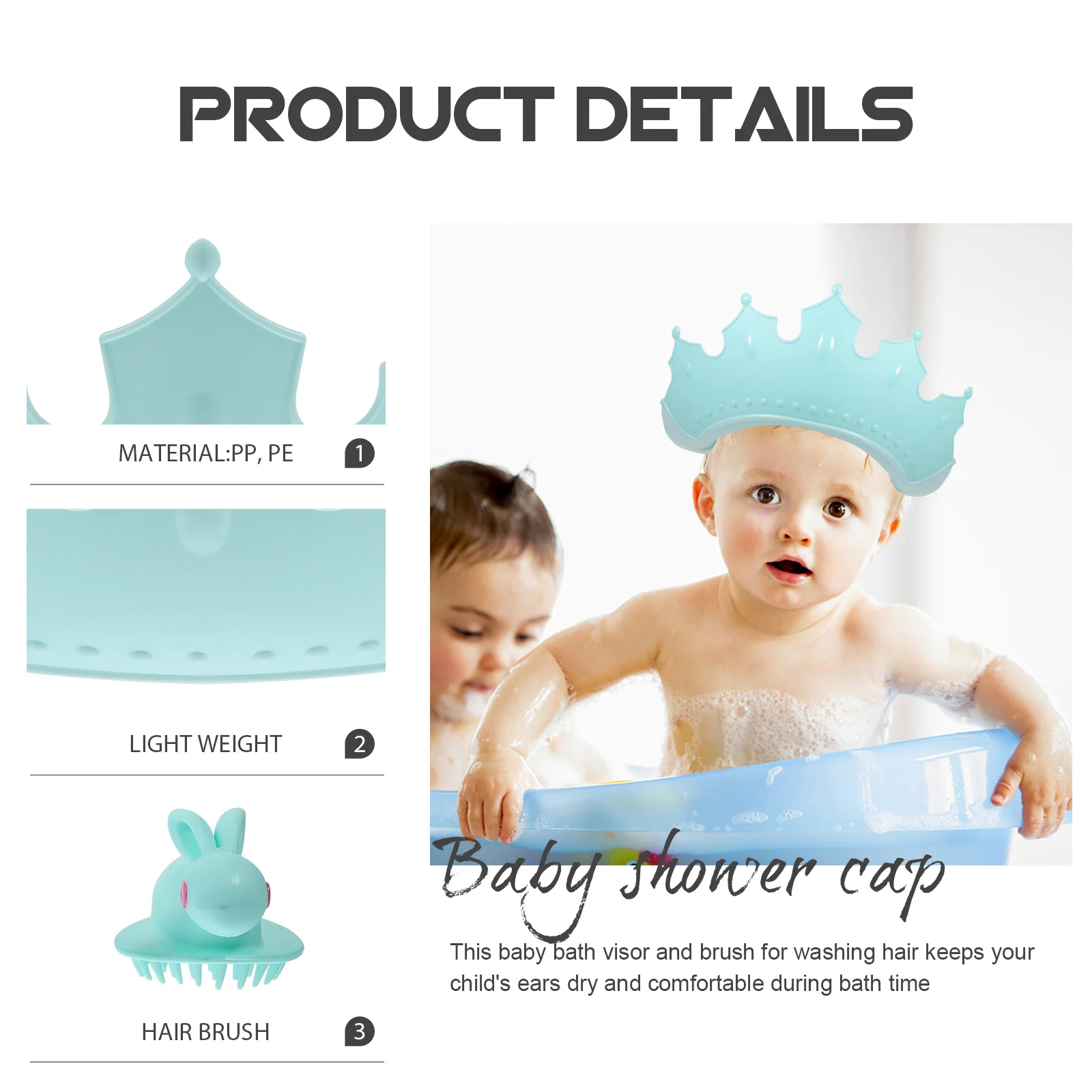 

1 комплект, детская шапочка для ванны, регулируемый щиток для мытья волос, козырек, щетка для мытья волос, шапочка для душа, защита для купания для малышей