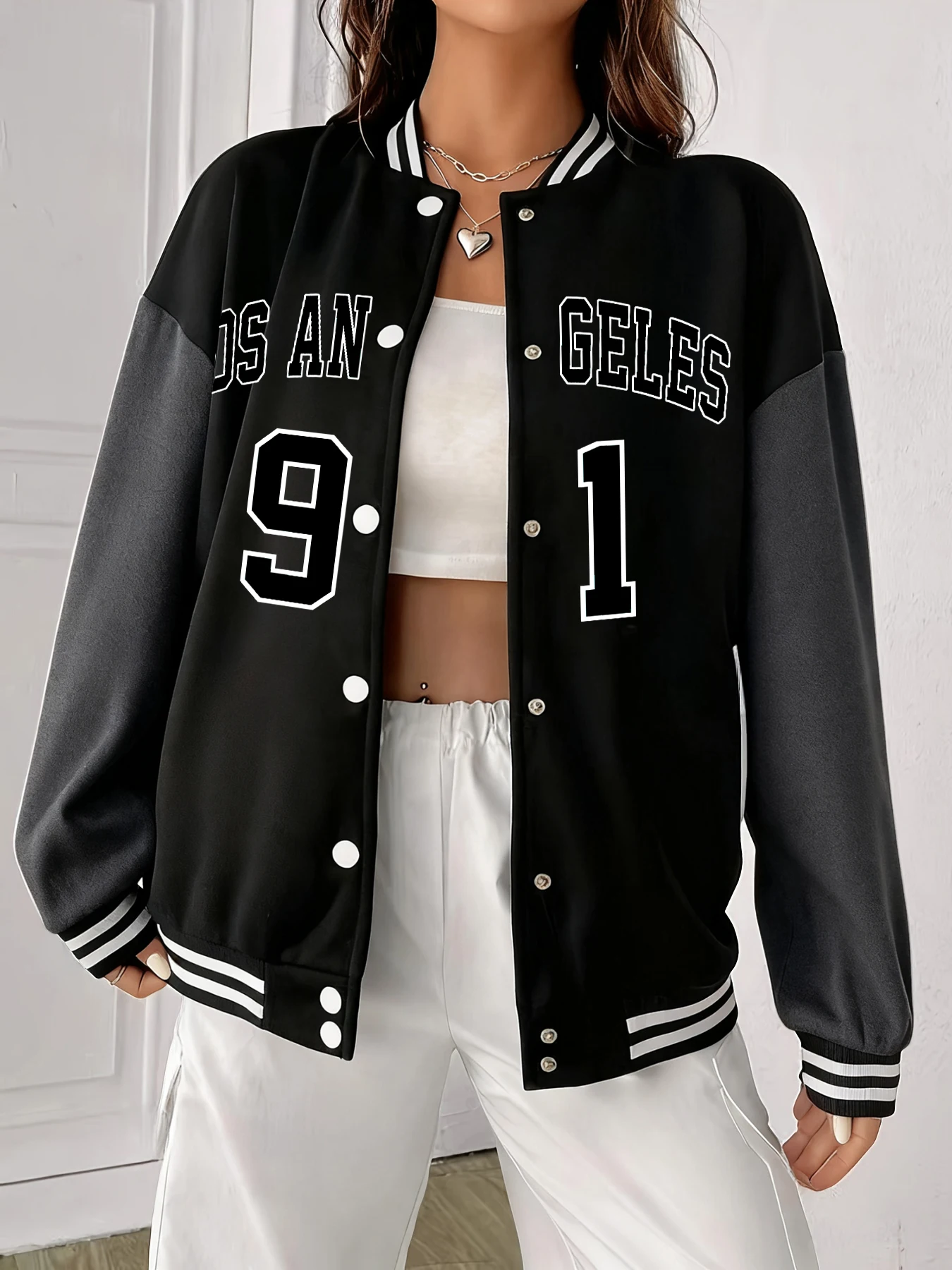 

Letter And Number 91 Pattern Baseball Jersey Women Casual Street Pullover Autumn Fashion Y2K Fleece Pocket Hip Hop Clothes