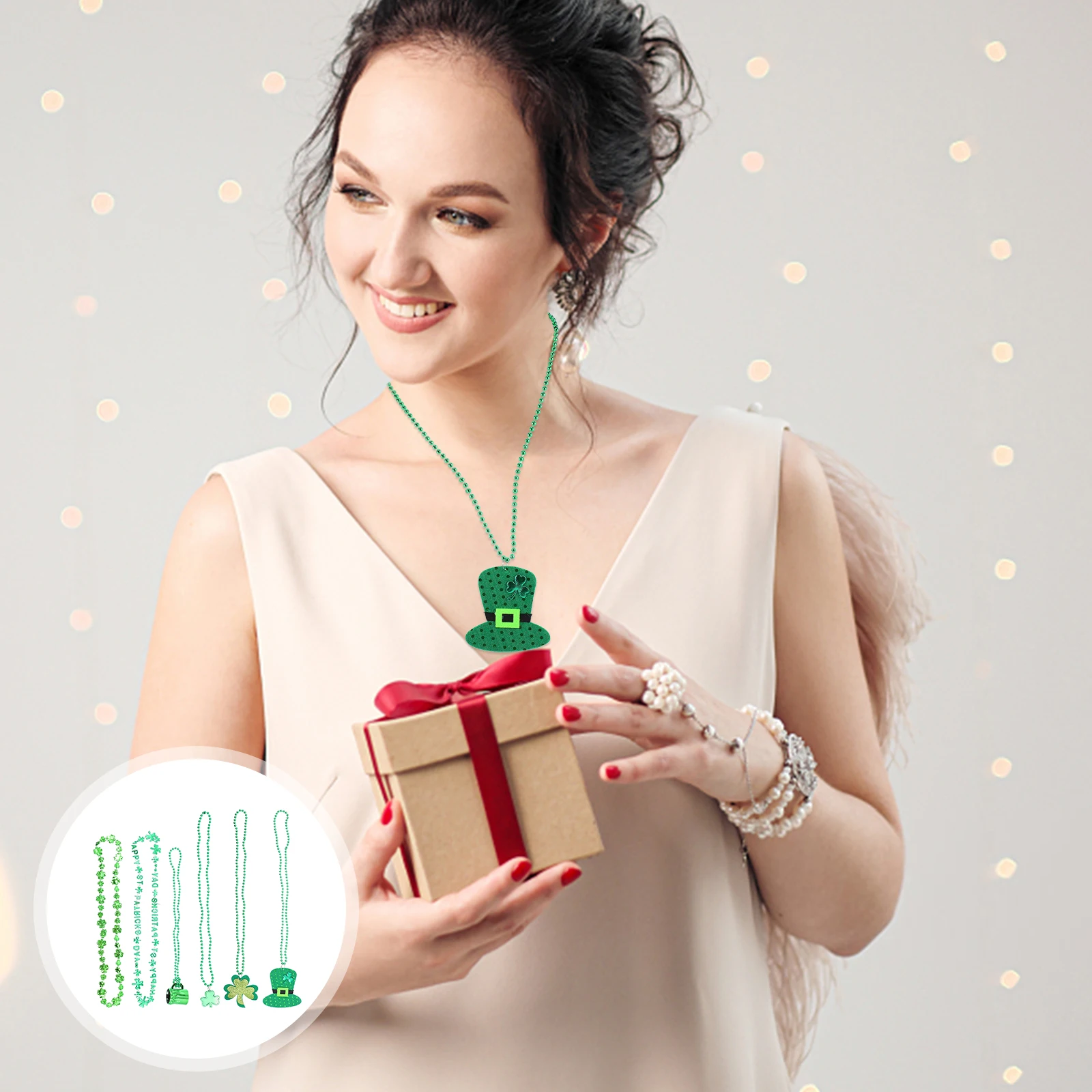 

12 Pcs Clover Necklace St Patricks Day Beads Shamrock Focal Irish Jewellery Patty's Accessories Jewelry Party Favor