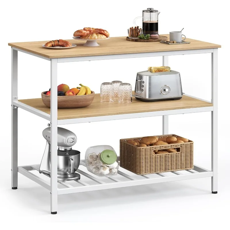 

VASAGLE Kitchen Island with 3 Shelves, 39.4 Inches Width Kitchen Shelf with Large Worktop, Stable Steel Structure, Industrial