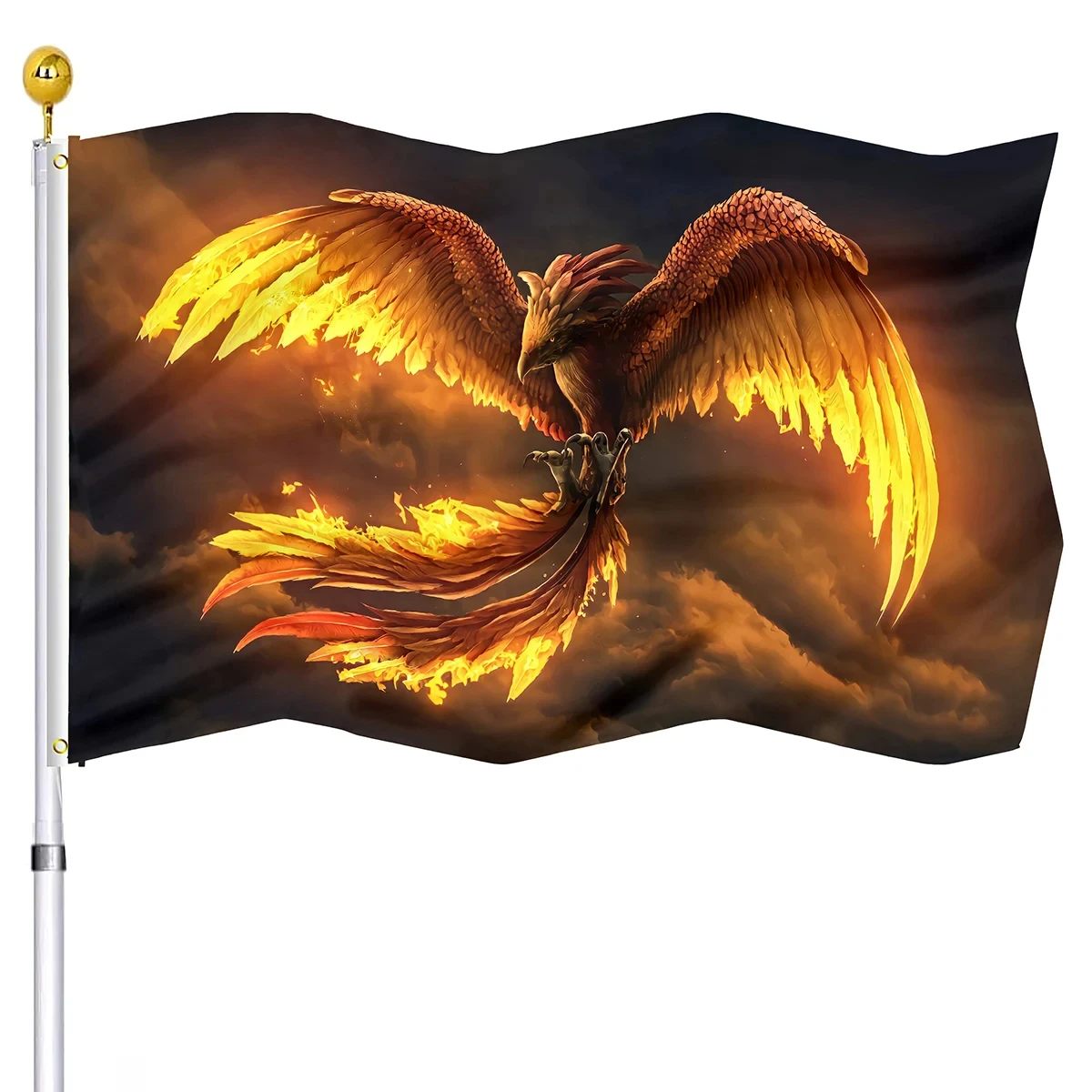 Fire Phoenix Flag Fantasy Firebird Double Stitched Flags Indoor Party Outdoor Decoration Flag Vivid Color with Brass Grommets