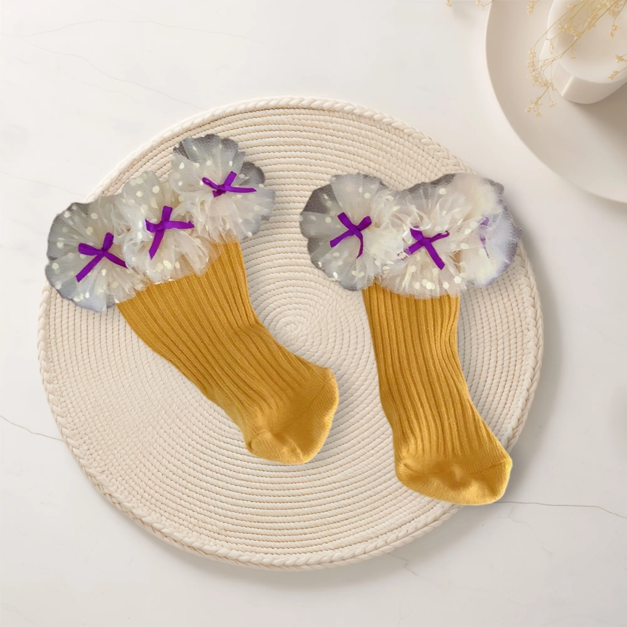 

Toddler Baby Girl Ruffle Socks Stylish Ribbed Mesh Trim Princess Style Soft Cute Non Slip Infant Socks