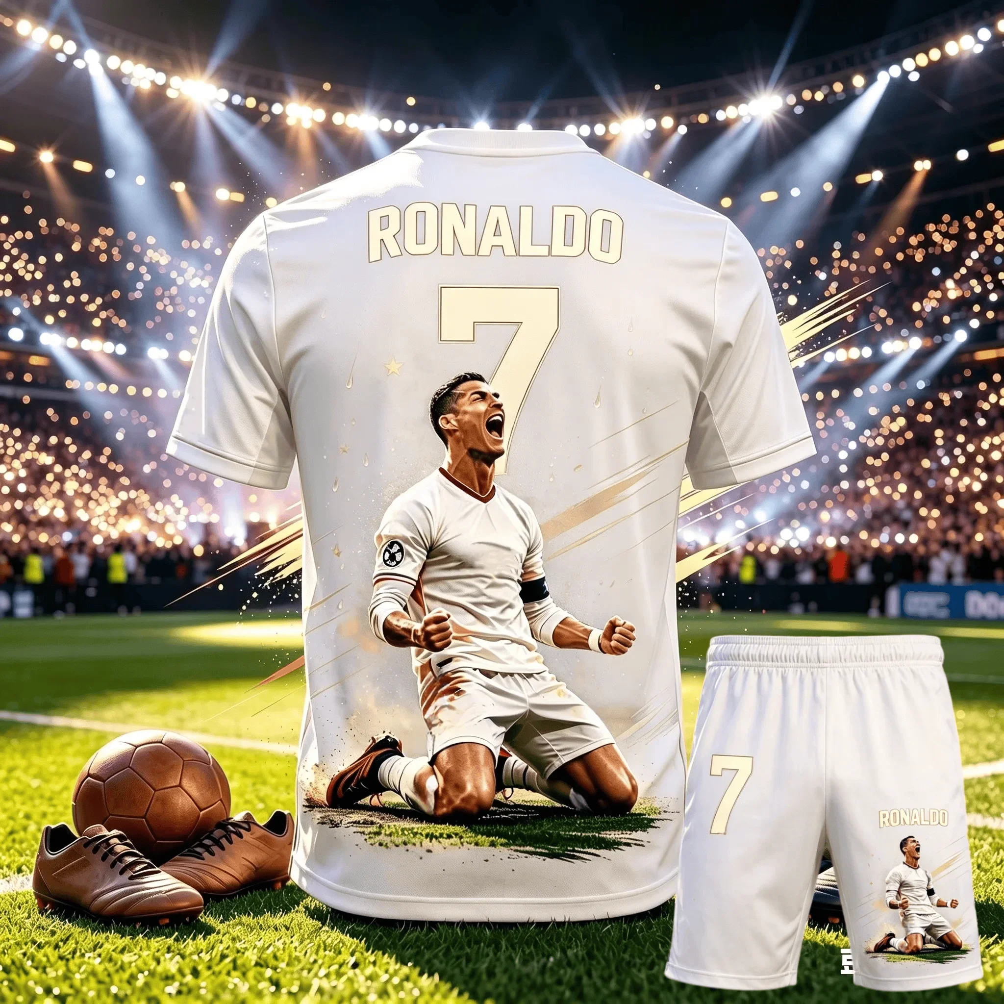 Cristiano Ronaldo Nr. 7 Fußball-Zweiteiler-Set, 3D-gedrucktes Trikot & Shorts, mehrfarbige Fan-Sportbekleidung für Erwachsene & Kinder – Detail 7