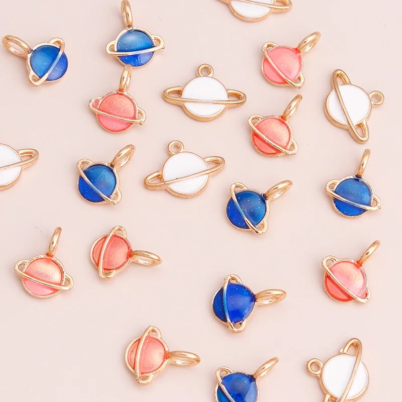 10pcs Cute Galaxy Saturn Charms for Earrings Necklaces Pendant Enamel diy Charms Jewelry Making Accessories Findings