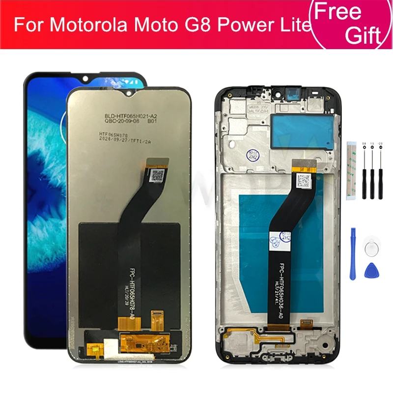 For Motorola Moto G8 Power Lite LCD Display Touch Screen Digitizer Assembly +Frame XT2055-2 Display Replacement Repair Part 6.5\