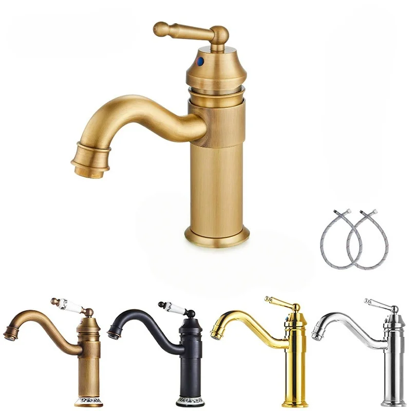 

Retro European Antique bathroom faucet copper basin faucet cold and hot Gold water faucet black sink faucet mixed faucet