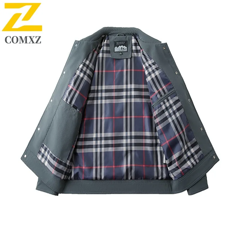 COMXZ Windbreaker Men's Formal Stand Collar  Business Casual Waterproof Windproof Official Coat for Middle-Aged Executives 2025