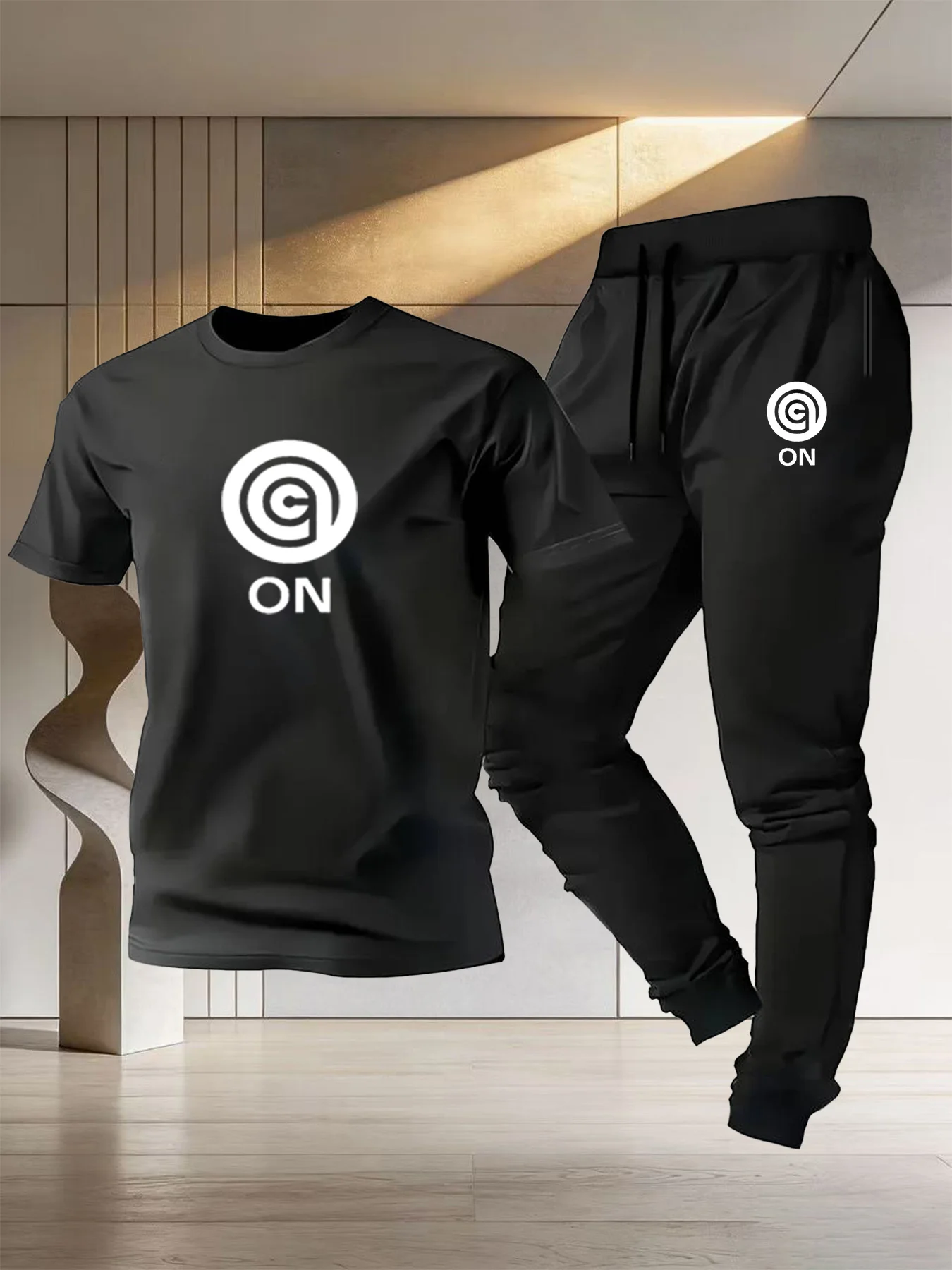 

2026 New Men's Sports & Casual Fashion Set, Pure Cotton Crew Neck T-Shirt, Breathable Lightweight Pants, For Running & Fitnesst
