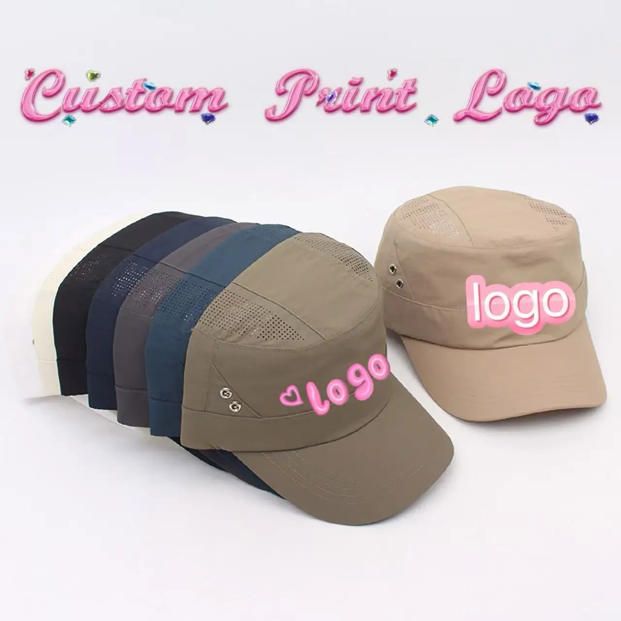 Customized Printed Logo Flat Top Quick Drying Fabric Baseball Caps Men And Women Casual Outdoor Hiking Sunshade Duck Tongue Hats
