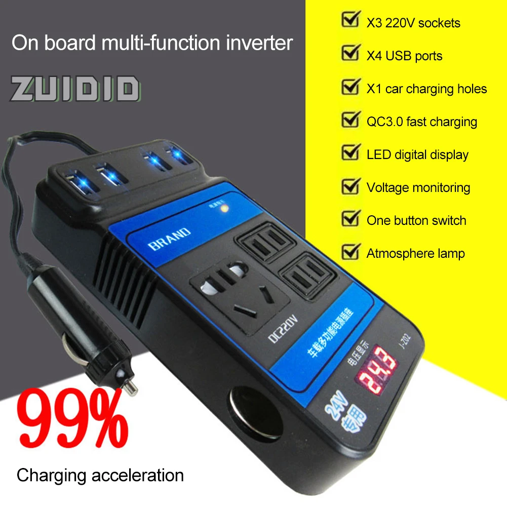 New Car Power Inverter 12V 24V To 110V 220V 150W Converter 4 USB Voltage Modified Convert Adapter Car Electronic Accessories