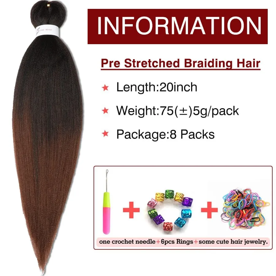 وصلات شعر تجديل ممتدة مسبقًا أومبير طبيعي أسود إلى بني كروشيه تجديل الشعر 20 بوصة 8 عبوات إعداد الماء الساخن Profe #2