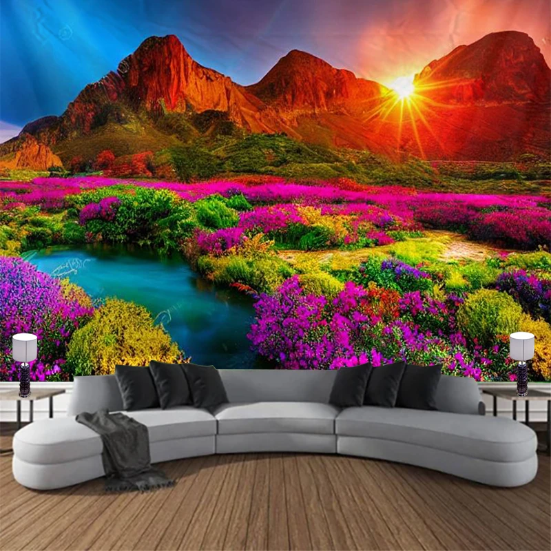Floral Home decoration Wall tapestry stump room Landscape wall hanging Waterfall And Treedecor vintage Bedroom