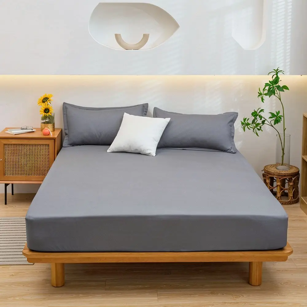 Modern Solid Color Bedding Set Soft Cotton Fitted Sheet And Pillowcases Breathable Bedroom Bedspread For Home Comfort