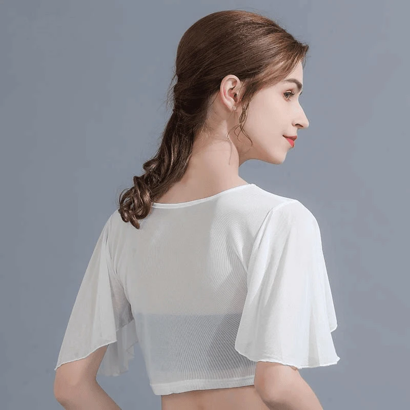 New Ultra Thin Gauze T-shirt Round Neck Crop Short-sleeved Slim Blouse Blouse Can Take Dance Running Clothing Fitness T-shirt