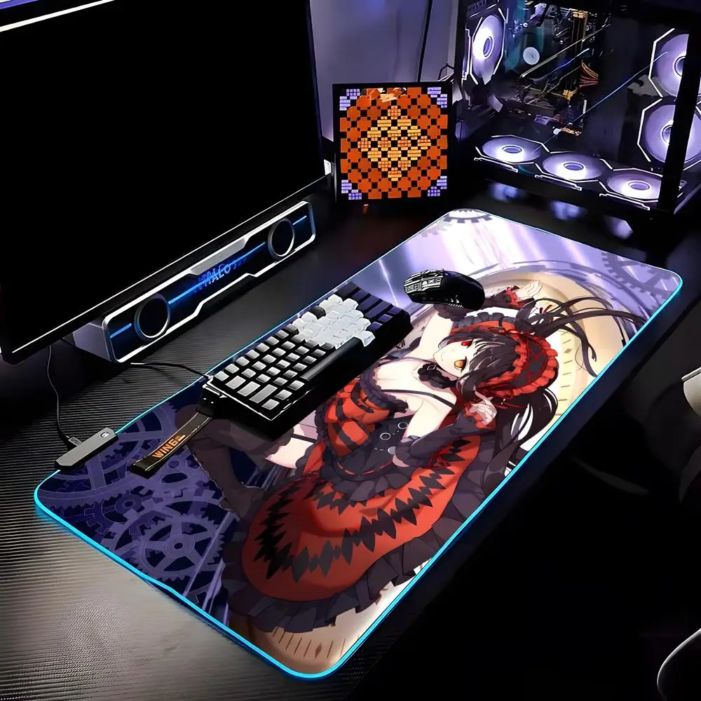 

Tokisaki Kurumi Mouse Pad RGB HD Mousepad Pad Rug Desk Mat Computer Gaming PC Accessories Rubber Keyboard LED Mats