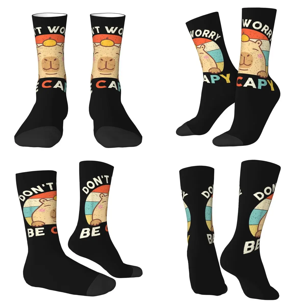 Cute Capybara Don't Worry Be Happy Print Socks Harajuku Soft Stockings All Season Long Socks for Man Woman Valentine's Day Gifts