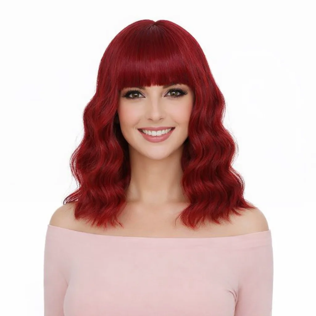 

Красный волнистый парик с челкой, мягкий короткий парик-каре для женщин, синтетический парик до плеч, женский кудрявый парик для костюмов, косплея, на каждый день