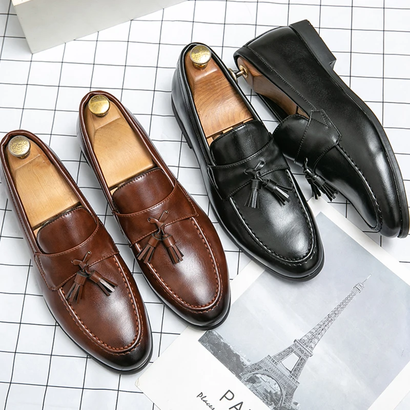 

Tassel Formal Leather Shoes Men Social Office Wedding Shoes Men Party Loafers Large Size 48 Casual Business Men's Dress Shoes