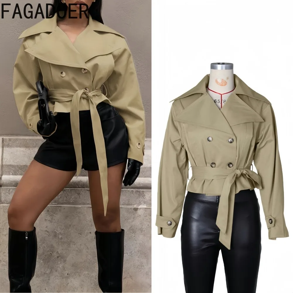 

FAGADOER Fashion Ruched Patchwork Bodycon Coat for Woman Solid Color Long Sleeves Crop Top Female Streetwear Clothing 2025 New