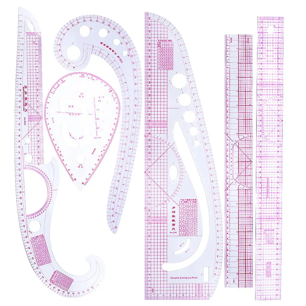 

6 Styles Acrylic Ruler Set French Curve Ruler Grading Ruler