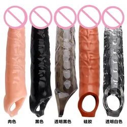 Silicone Penis Sleeve Sexual Cockring Delay Ejaculation Cock Ring Bondage Rope Time Lasting Extended Glans Cover Male Sex Toys