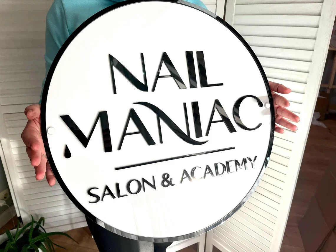 Personalized Circle Acrylic Business Logo Sign Custom Hair Salon Cafe Bar Welcome Sign Round Front Door Sign Name Wall Decor