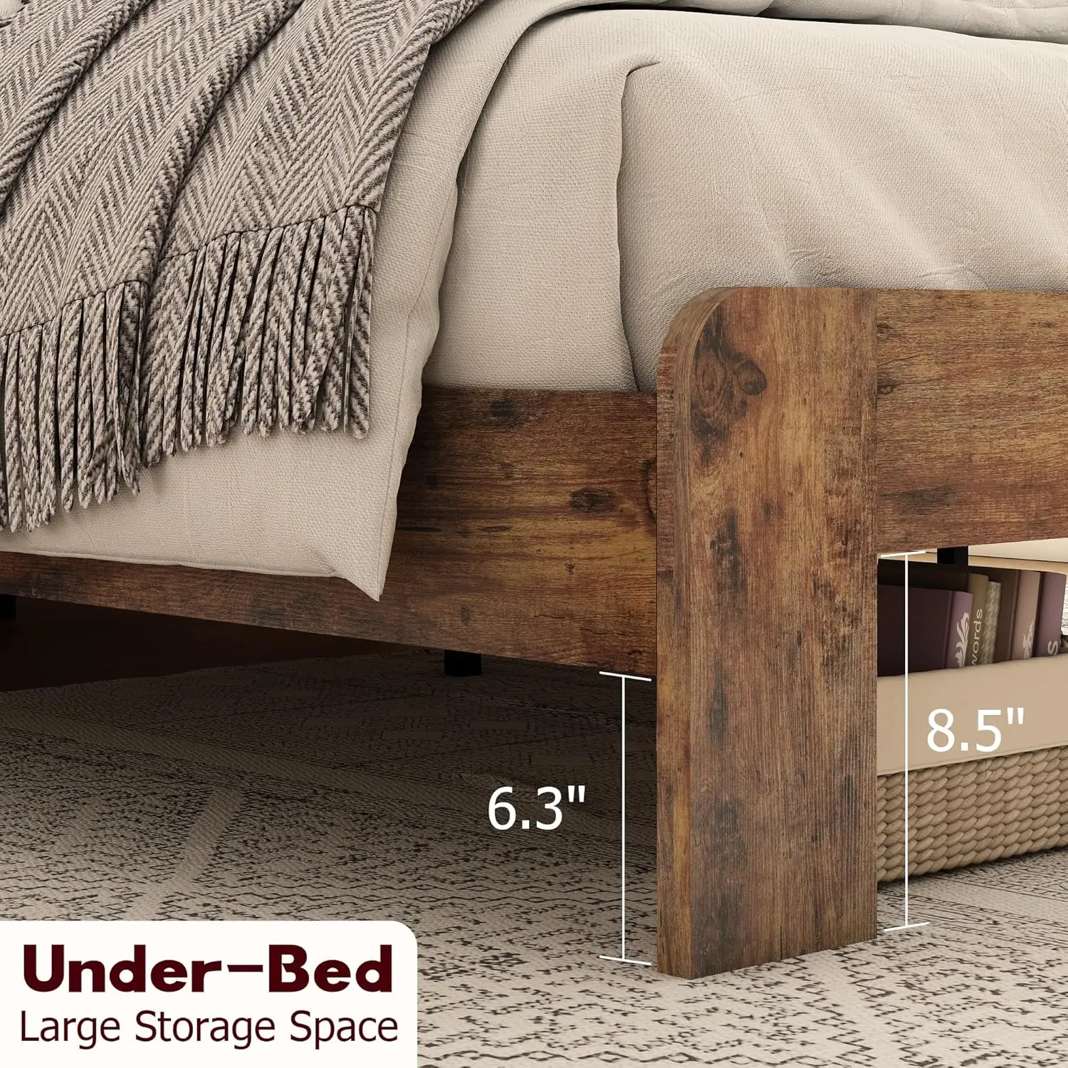Queen Size Bed Frame with Headboard Farmhouse Metal Wood Platform | Heavy duty queen size bed frame with metal wood, Customized - view 5