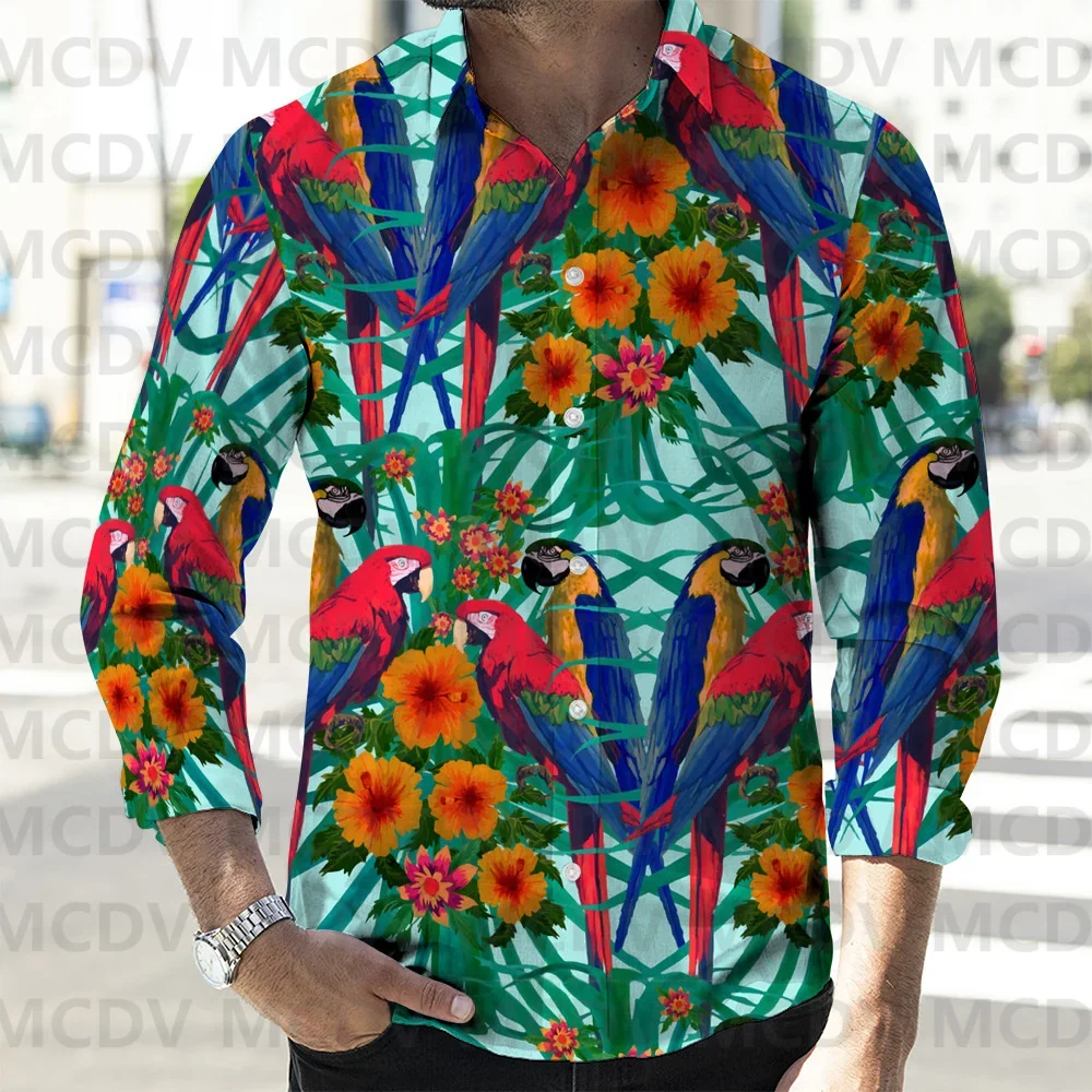 

Men's Flamingo Parrot 3D Printed Casual Long Sleeved Shirt Button Down Shirts Spring Mens Casual Lapel Shirt