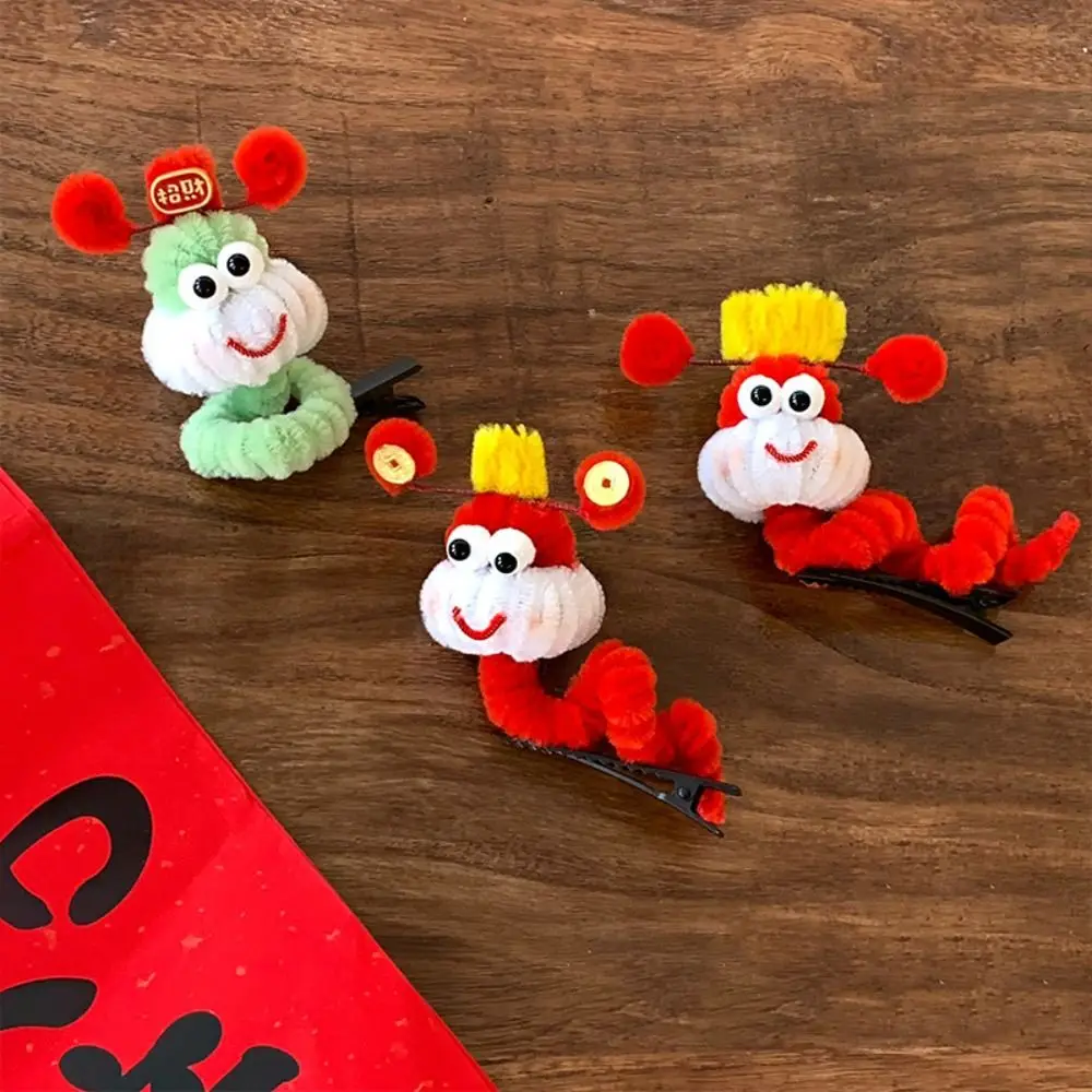 Cute Plush Red Snake Hairpin Cartoon Red Chinese New Year Headwear God of Wealth Ancient Headwear Cute Animals Hair Clip Baby