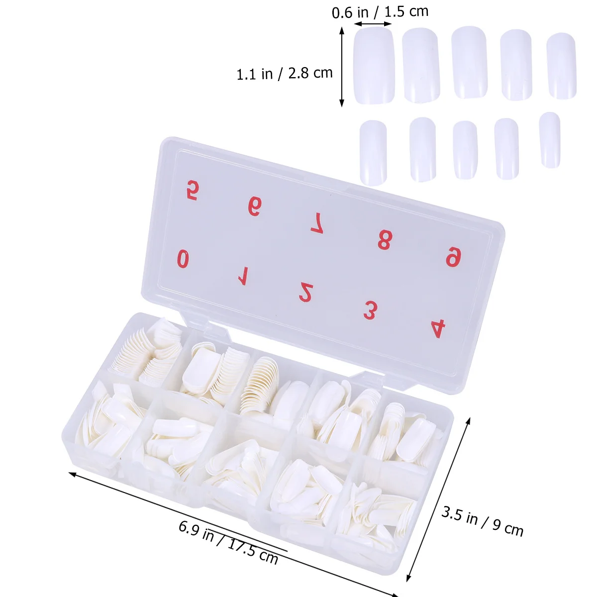 เล็บปลอมแบบเต็มเล็บ 500 ชิ้น 10 ขนาด ตัวเลข 0-9 พร้อมใช้งาน ทำจากวัสดุ ABS น้ำหนักเบา ทนทาน อุปกรณ์ทำเล็บ DIY สำหรับงานปาร์ตี้