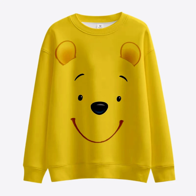 New Cartoon Disney Mickey and Winnie the Pooh Sweatshirt Women\'s Crew Neck Loose Pullover Autumn Fun Print Long Sleeve Top