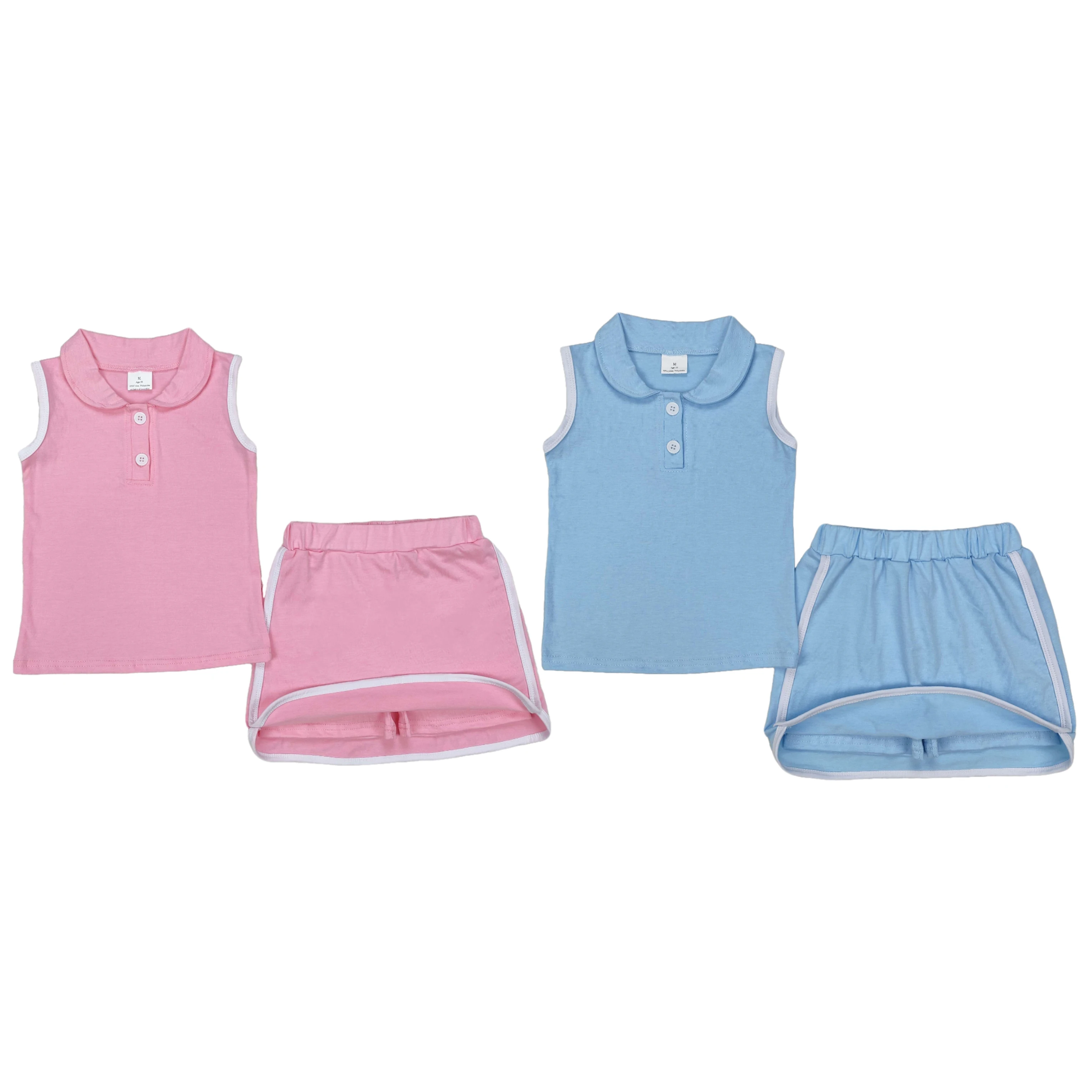 

Wholesale Baby Girl Clothes Athletic Skort Set Toddler Mother Kids Sleeveless Pink Blue Tops Boutique Summer Outfit Clothing
