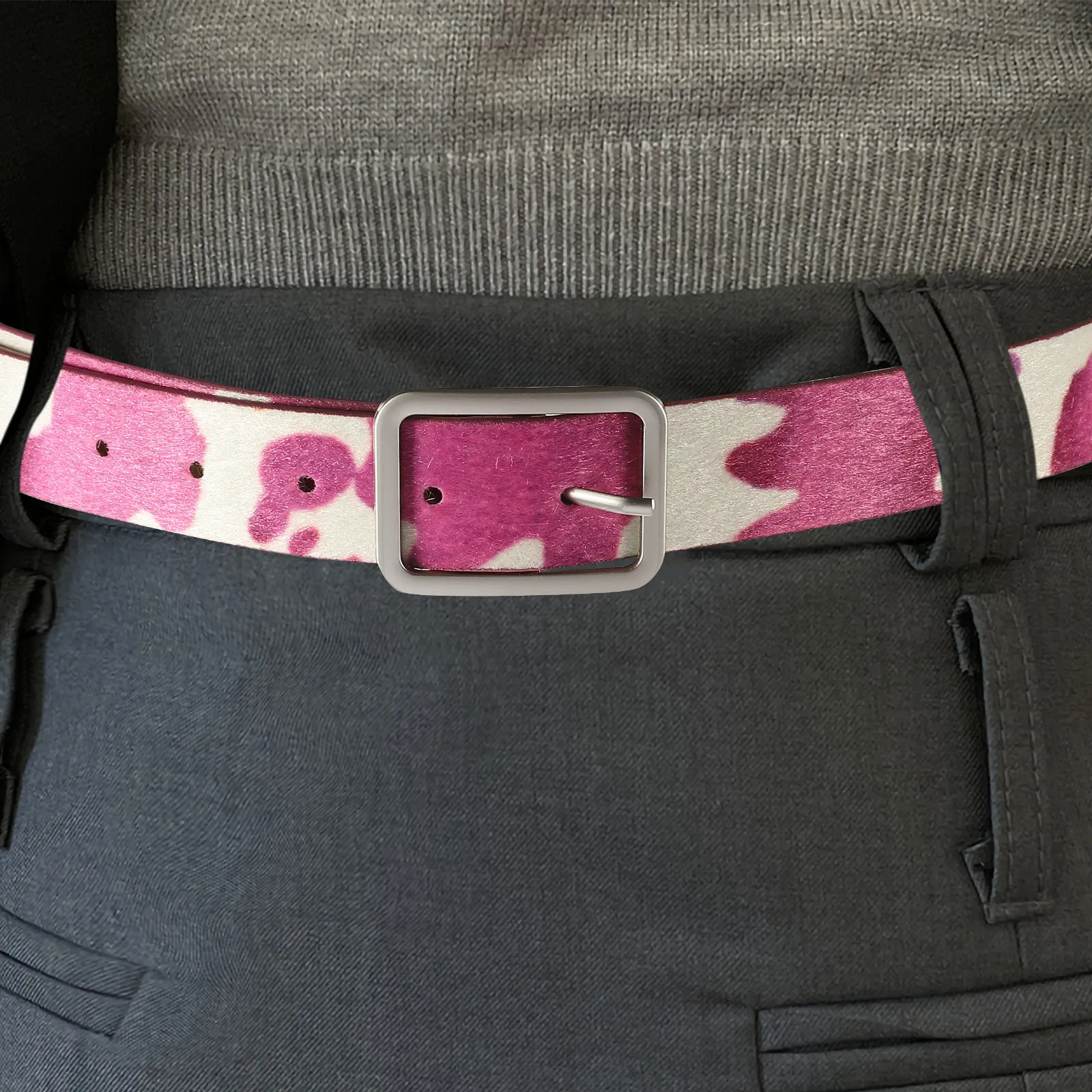 Women Adjustable Cow Print Belt PU Western Animal Print Waist Band for Jeans Shorts Daily Commuting Dating Party Casual Outfit