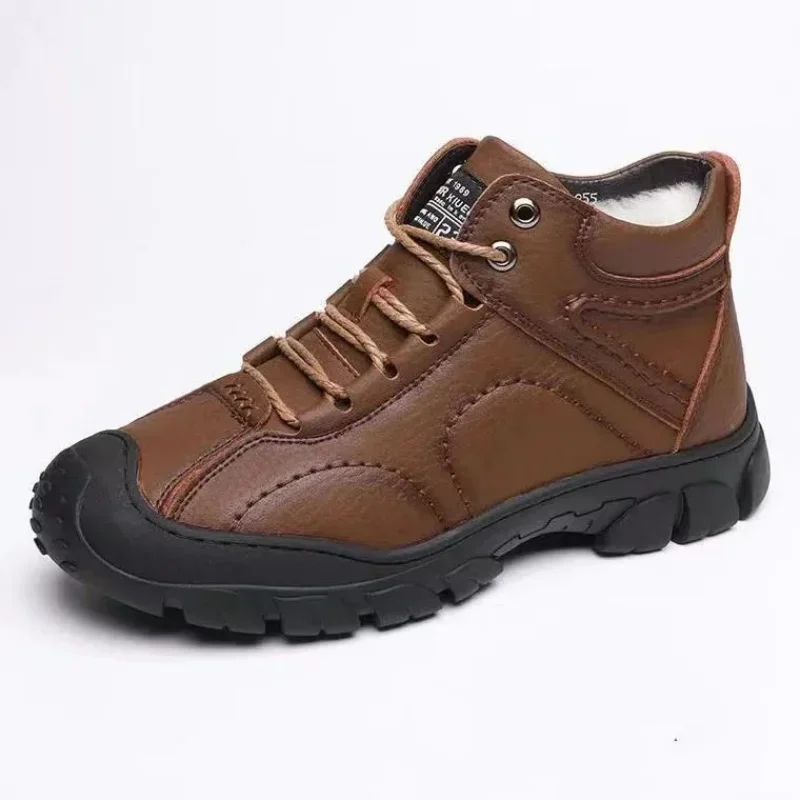 Männer Outdoor Schnee Stiefel Lace-up Baumwolle Schuhe Winter Herren Stiefel Plüsch Casual High-top Leder Schuhe 2024 männlichen Turnschuhe Neue Bota