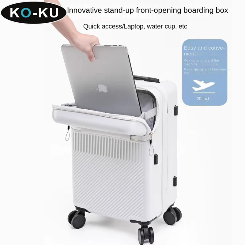 KO-KU Front Opening Luggage Upgrade Type-C Port Cup holder Women Small 20\