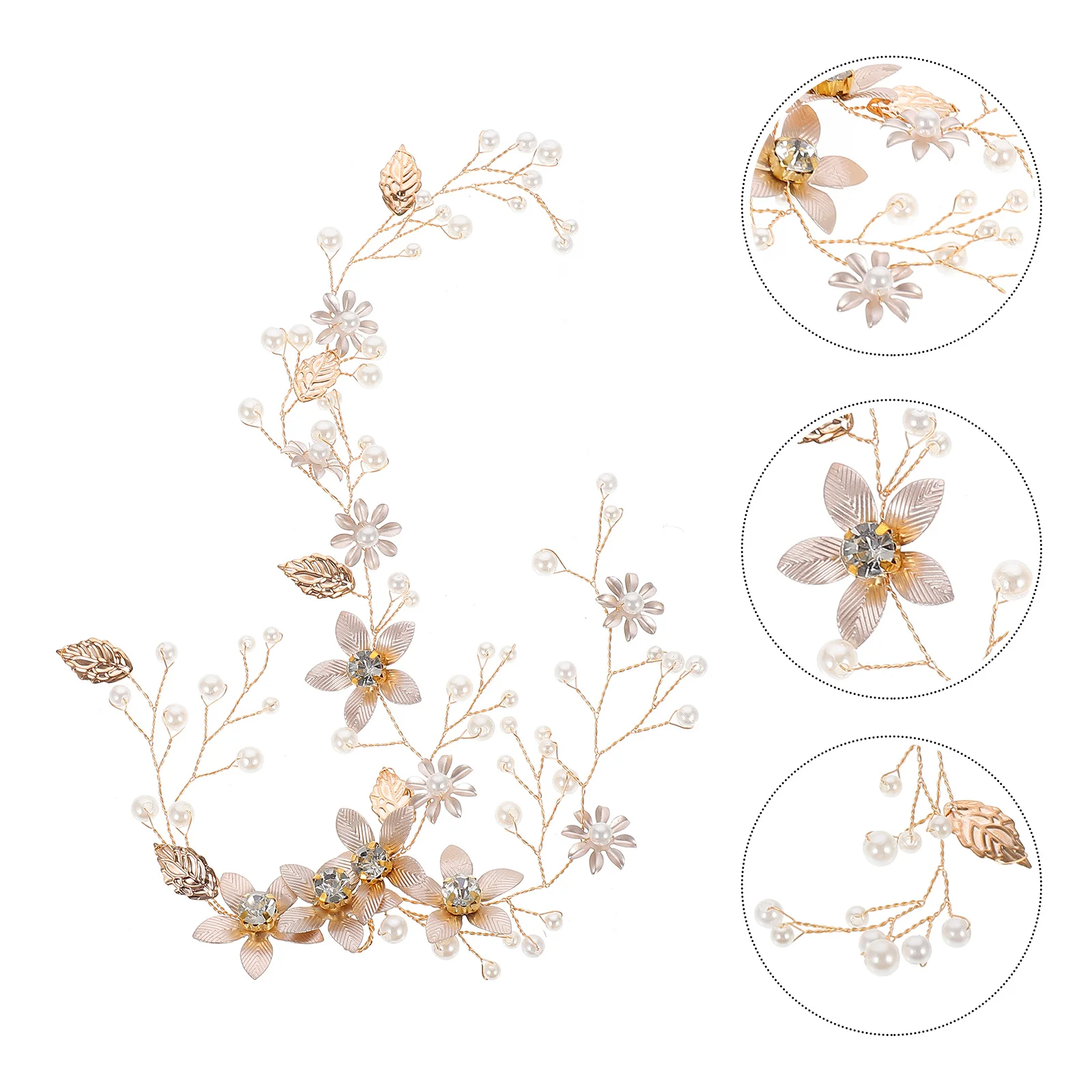 

Золотая свадебная повязка на голову ручной работы с жемчугом и листьями, свадебный головной убор, аксессуар для волос для невесты, праздничная свадебная повязка на голову