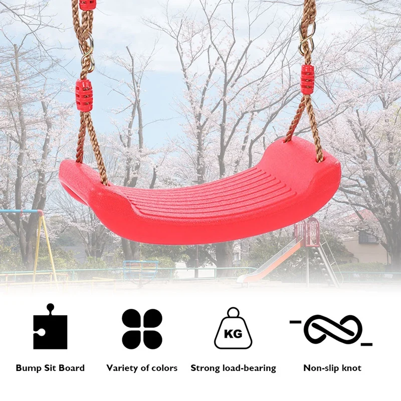 Tablero de asiento de columpio de plástico para niños y niñas, juego de columpio de fácil instalación con cuerda roja, carga máxima de 86Kg, al aire libre para jardín, 1 piezas