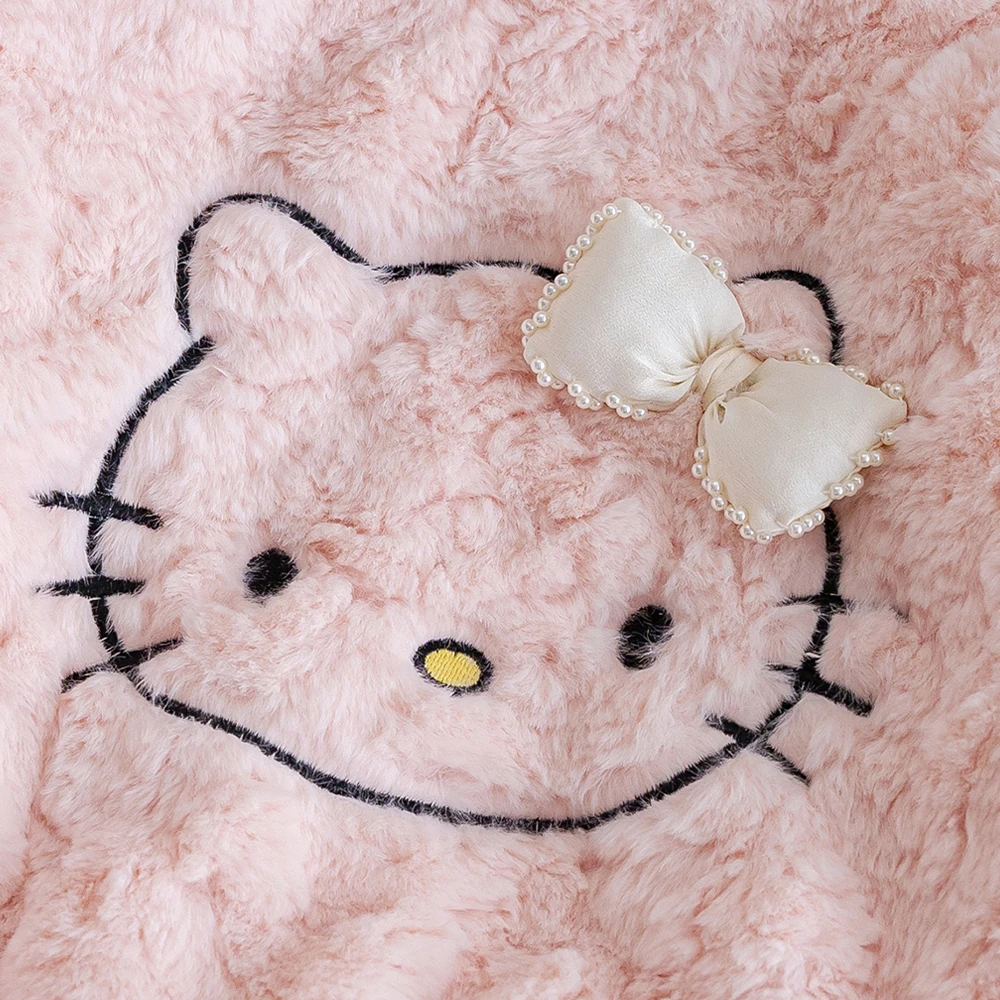 

Новинка зимы 2029, детская толстовка с капюшоном «Hello Kitty», плюшевая Kawaii Sanrio, аниме для девочек, модная милая принцесса с героями мультфильмов, базовый слой для младенцев