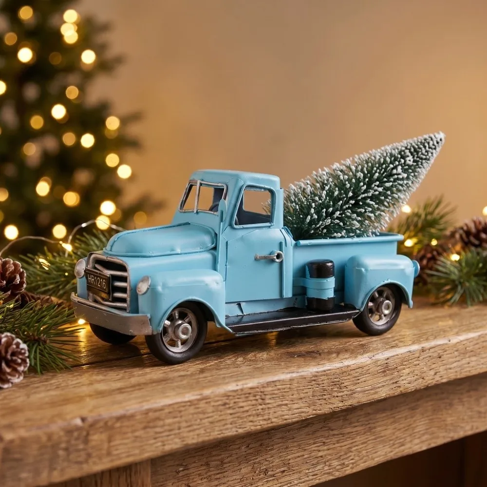 

Vintage decor Iron material Car Model Handmade Retro style Truck Model Classic design Blue color Iron Craft Collection display