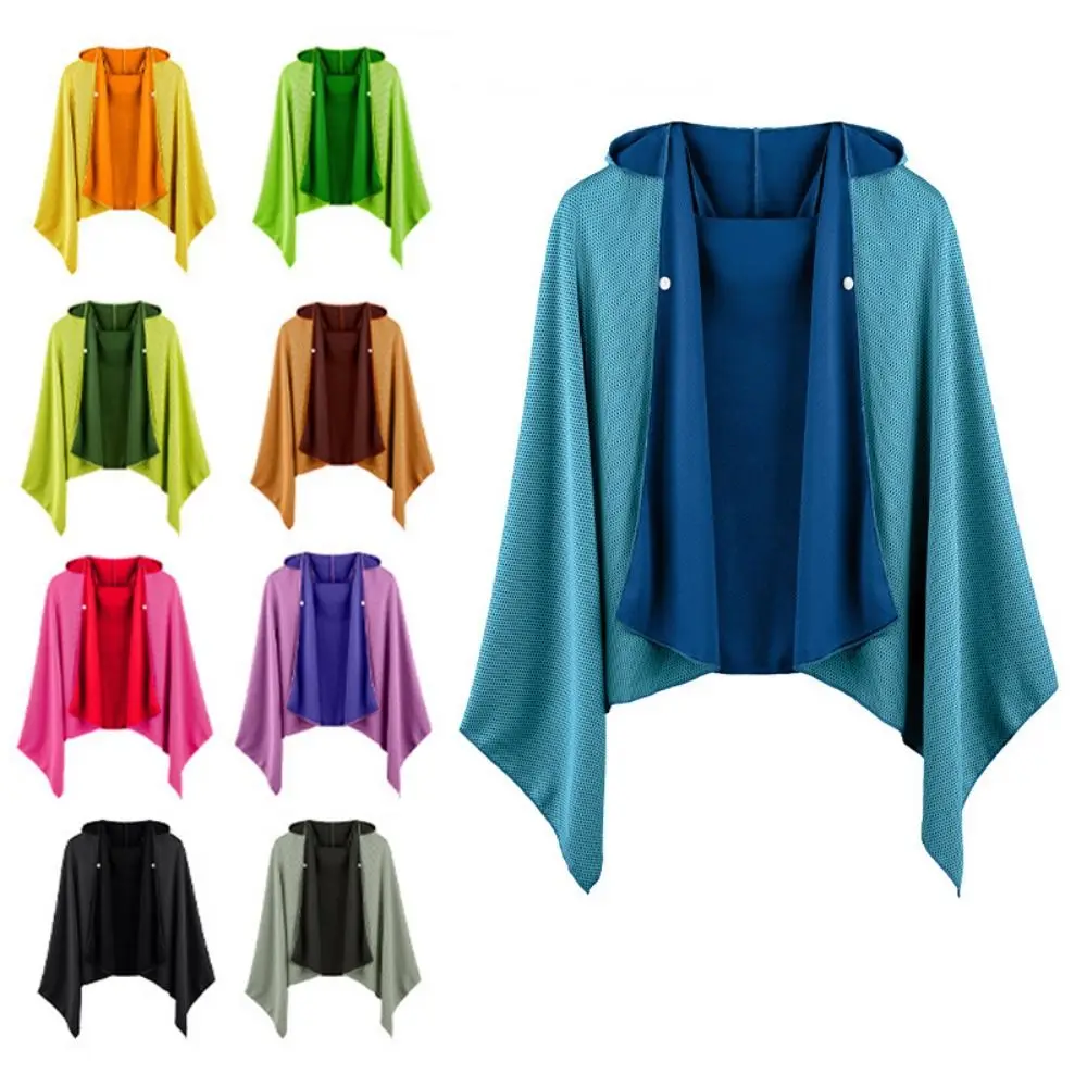 Portable Creative Sun Poncho Quick Drying Breathable Beach Hooded Cloak Snap Button Sweat Absorbent Bath Towel Cycling