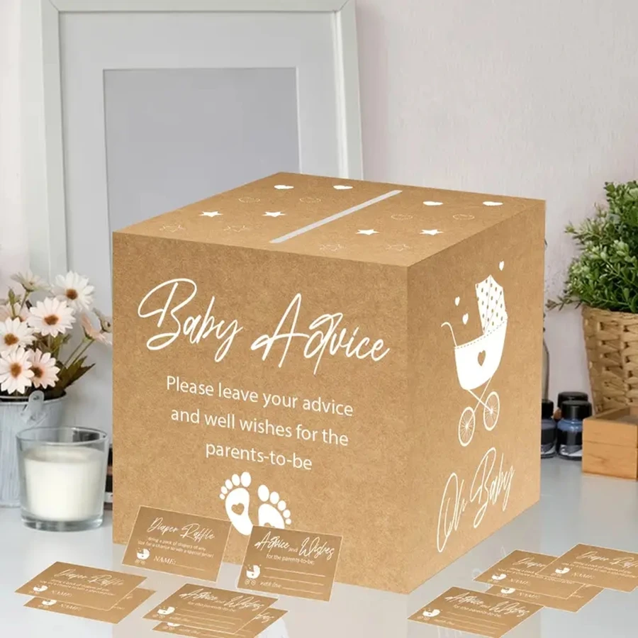 51pcs Baby Shower Advice Cards Diaper Raffle Game Box Tickets Party Decorations For Baby Shower Birthday Baby Gift Supplies