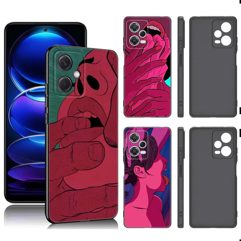 Girls Sexy Twerk Kiss Black Silicone Phone Case For Xiaomi Redmi Note 9 10 11 11S 11T 12 13 Pro 5G Plus 9S 10S 12S