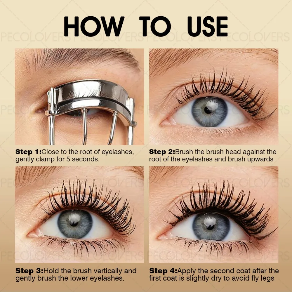 Rímel preto de longa duração à prova d'água, secagem rápida, alongamento 3D, cílios curvados, maquiagem, beleza, cosméticos para os olhos