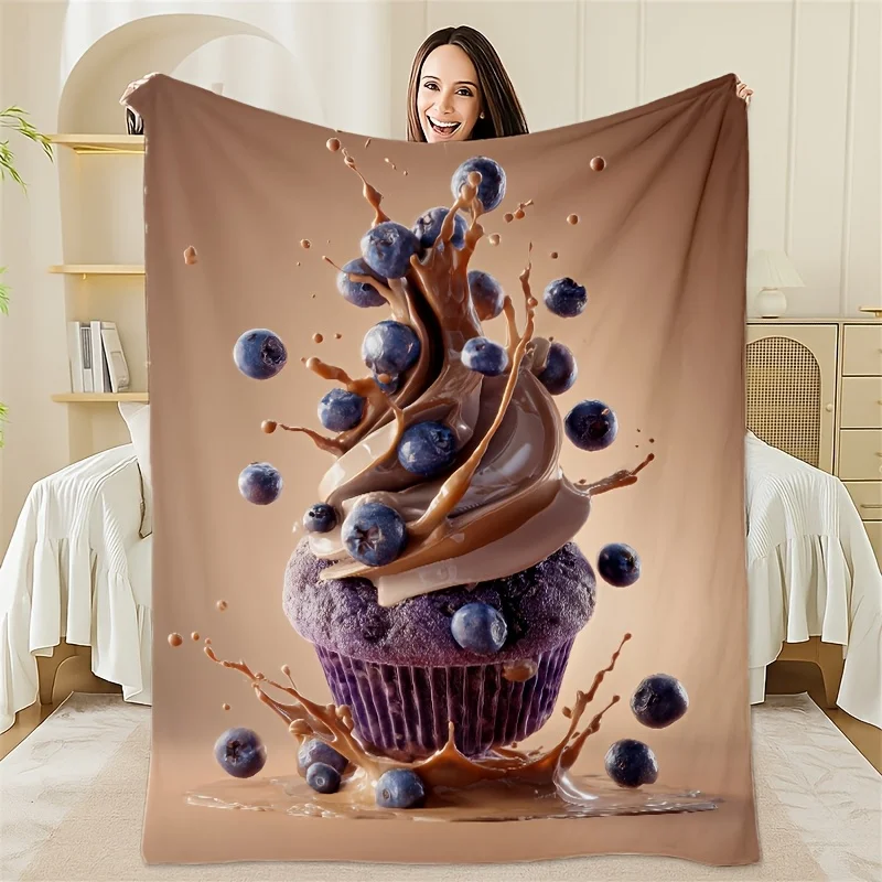 Blueberry chocolate splatter pattern Flannel printed blanket suitable for all seasons suitable for living office sofa and travel