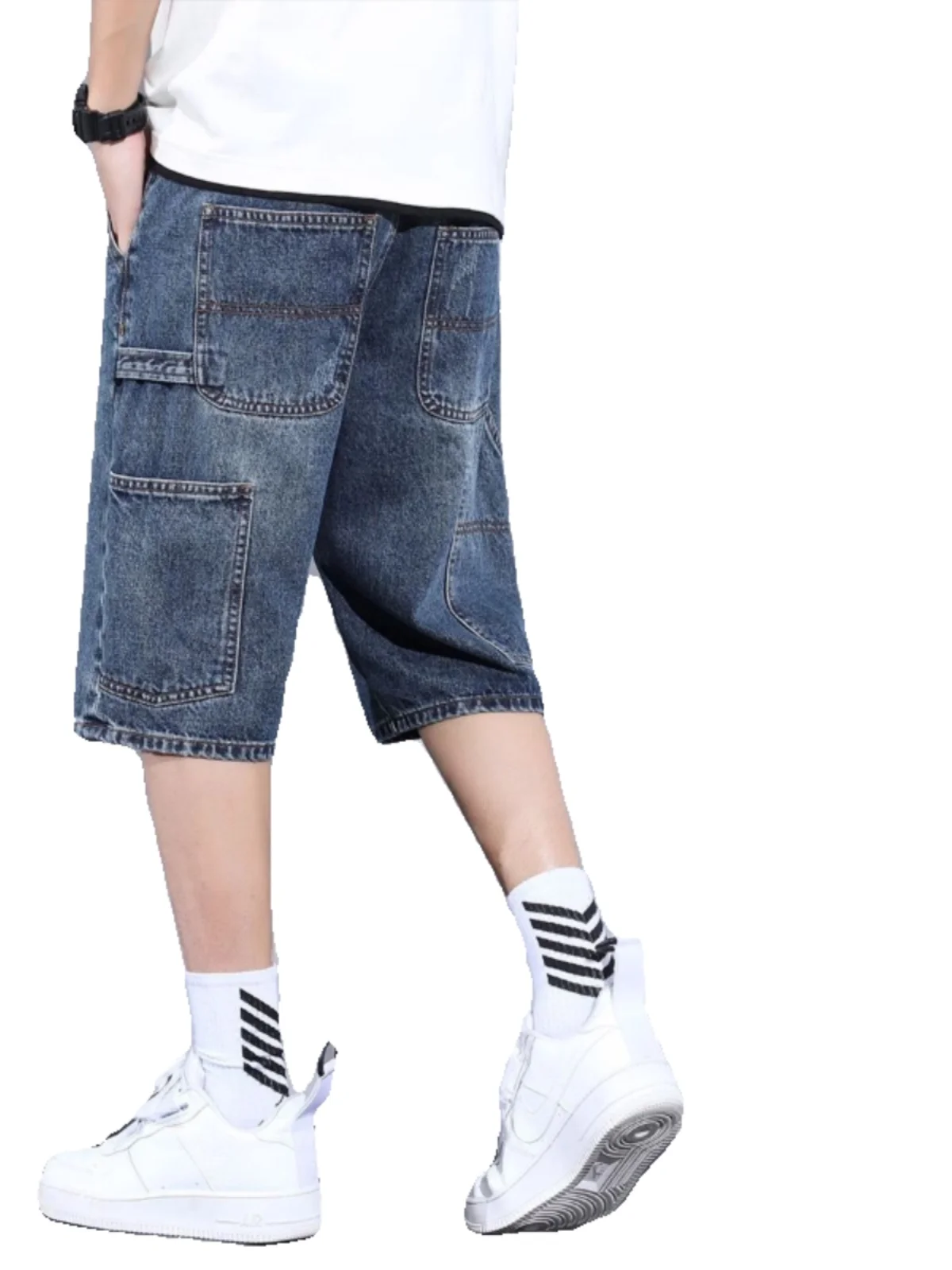 

Мужская летняя модная повседневная рабочая одежда большого размера с пятью качками, джинсы, прямые брюки, средняя талия, молния, износостойкие