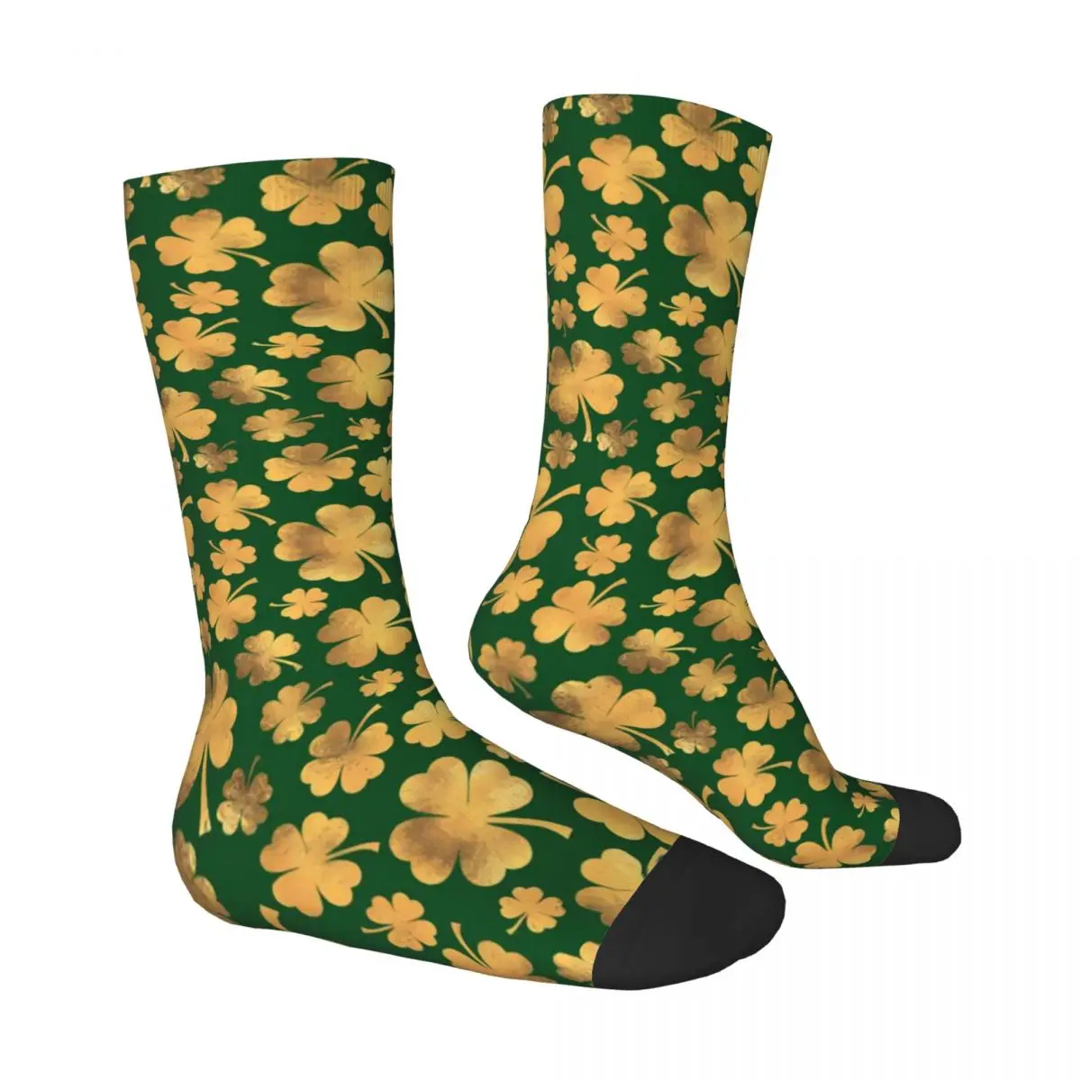 St Patricks Day Stockings Women Gold Foil Shamrocks Socks Warm Soft Elegant Socks Autumn Climbing Non Slip Socks Birthday Gift