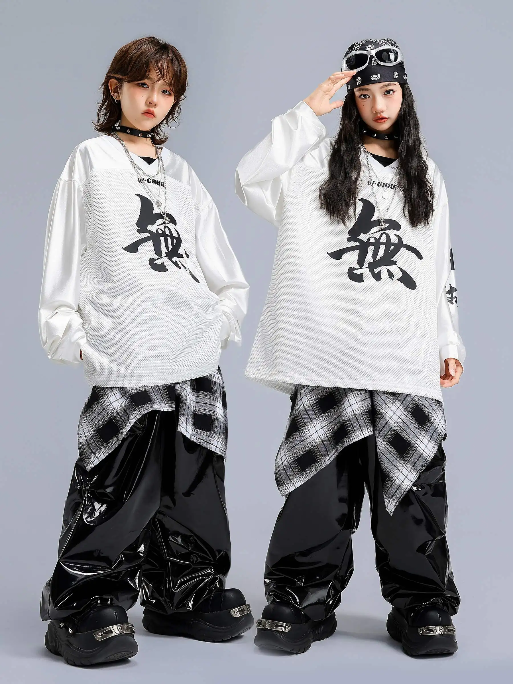 

Осенняя детская одежда Мешковатая уличная одежда Белые топы Черные брюки Одежда для выступлений для мальчиков Poppin Одежда для джазовых тренировок для девочек BL17426