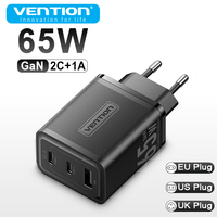 Vention 65W GaN USB C Charger For iPhone 16 15 14 13 PD 3.0 3 in 1 Adapter For Samsung Xiaomi MacBook Laptop Type C Fast Chagers