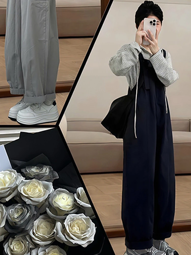 DR salopette en jean haut de gamme femme automne 2025 grande taille décontracté ample Vintage jambe large pantalon une pièce Simple Sle élastique W...